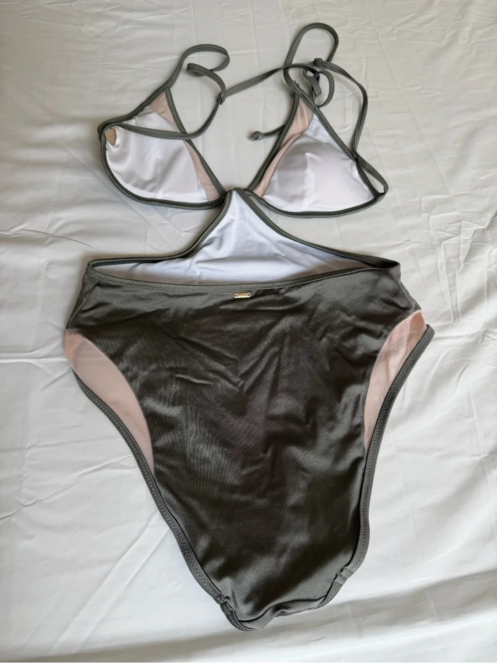 PINK Victoria's Secret Two-Piece Triangle Bikini in Dark Gray with Blush Accents